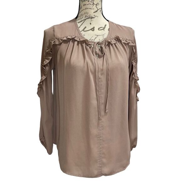 Max Studio Boho Women’s Dusty Mauve Ruffle Tunic Top Keyhole Front Tie - XS - Picture 1 of 13